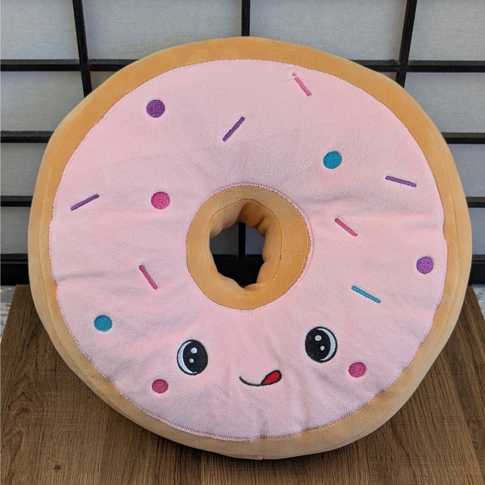 Homerbest Pink Frosted Donut Plush Floor Pillow Kawaii Embroidered Cushion 13x4